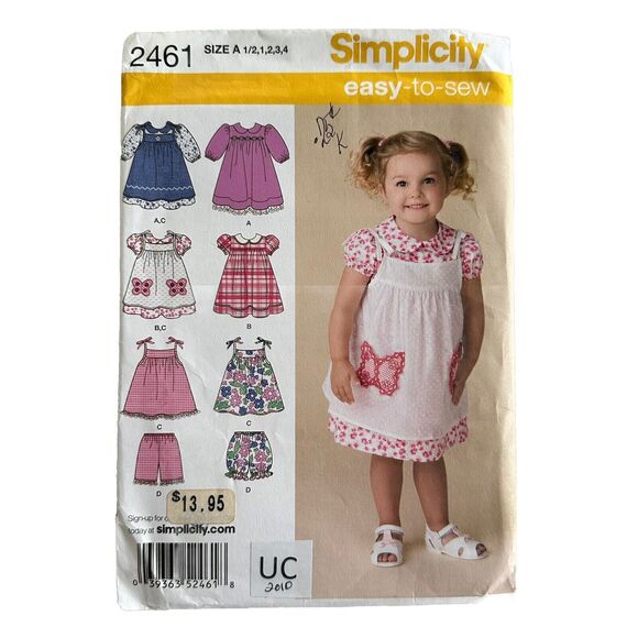 Simplicity 2461 Sewing Pattern Toddler Dress Pinafore & Shorts Sizes 1/2-4 UNCUT - Picture 1 of 2
